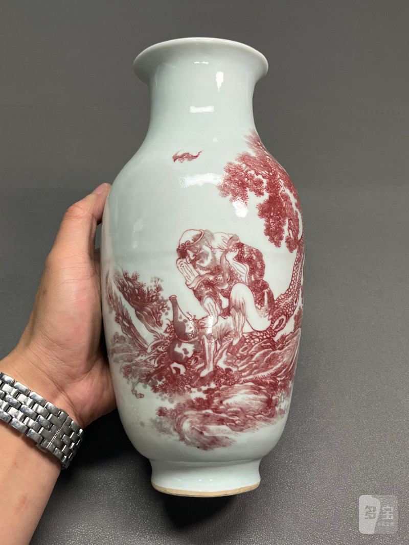 清道光  釉里红“李铁拐仙翁微醺”图观音尊 - 图5